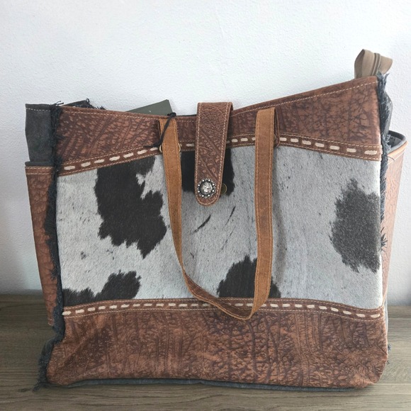 Myra Bag Handbags - Myra Asher Weekender Bag Upcycled Canvas Hairon Leather Large Bag Boho Tote NWT